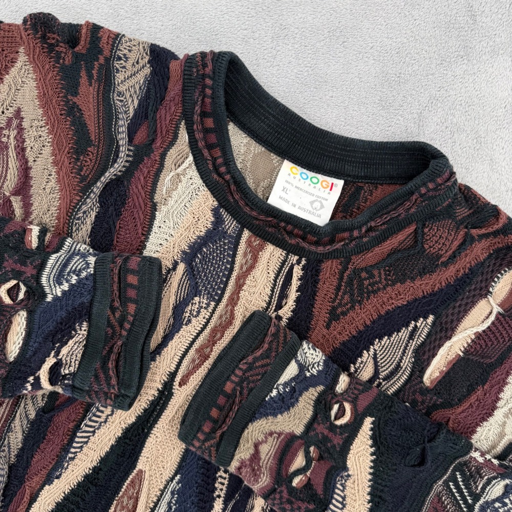 Vintage Coogi Australia 3D Textured Knit Cotton Sweater Mens XL Burgundy 90s